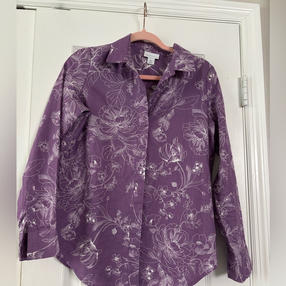 Purple Floral Button-Down Women's Shirt
